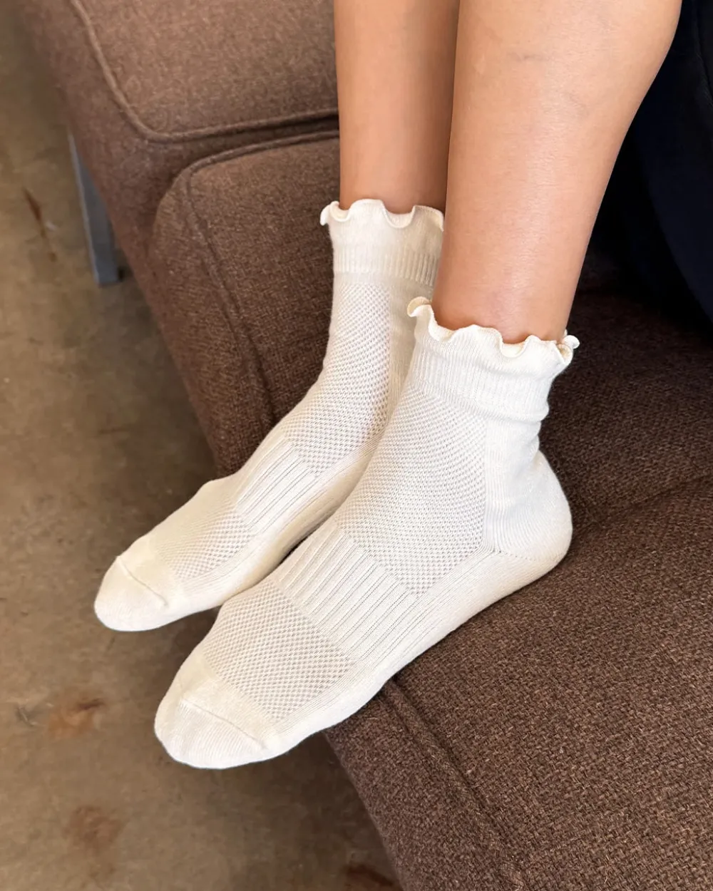 Le Bon Shoppe Ruffled Hugger Crew Socks - Vanilla^ Socks + Slippers