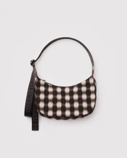 Baggu Small Nylon Crescent Bag w/ Key Leash - Blurred Gingham Brown^ Bags