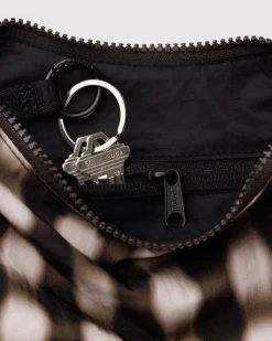 Baggu Small Nylon Crescent Bag w/ Key Leash - Blurred Gingham Brown^ Bags