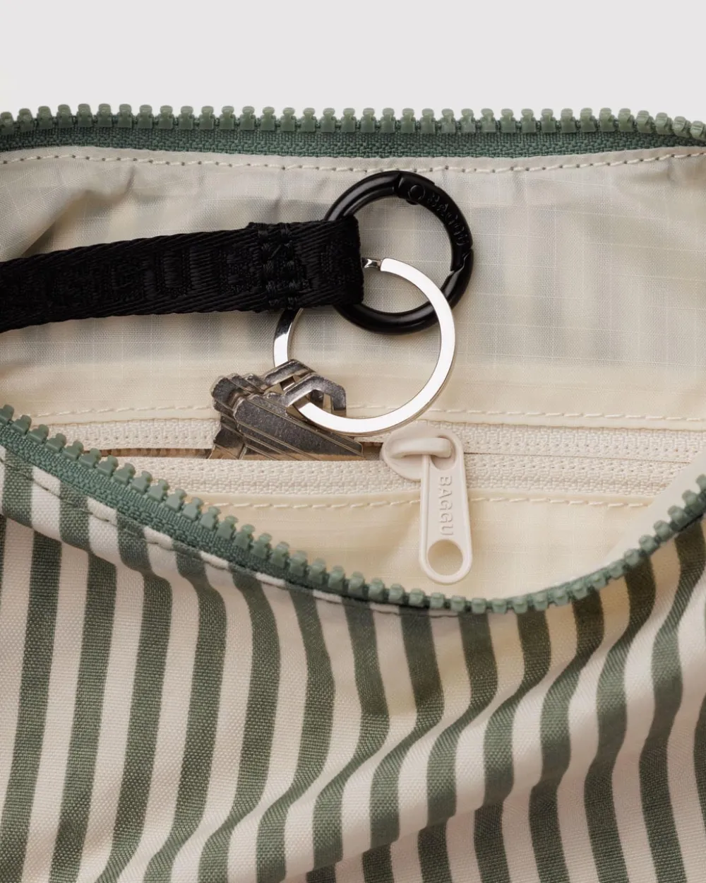Baggu Small Nylon Crescent Bag w/ Key Leash - Sage Stripe^ Bags