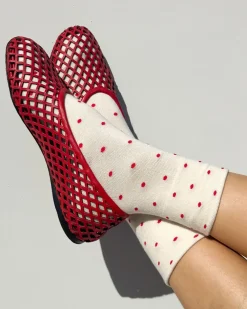Le Bon Shoppe Sneaker Socks - Cream + Red Polka Dot^ Socks + Slippers