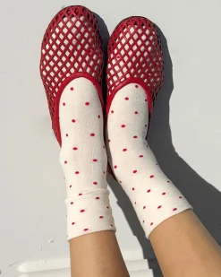 Le Bon Shoppe Sneaker Socks - Cream + Red Polka Dot^ Socks + Slippers