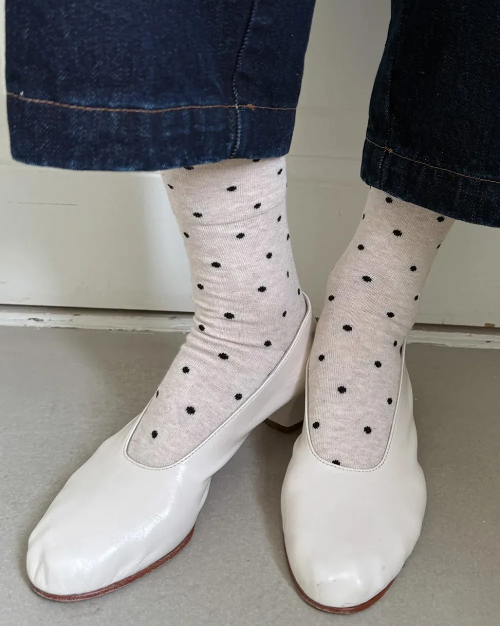 Le Bon Shoppe Sneaker Socks - Oatmeal + Black Polka Dot^ Socks + Slippers