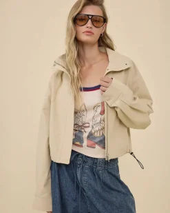 RAISONNEL Stand Collar Drawstring Jacket^ Jackets