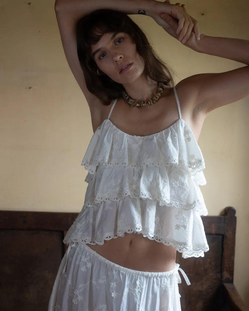 Muse Assembly Suze White Ruffle Top^ Tops