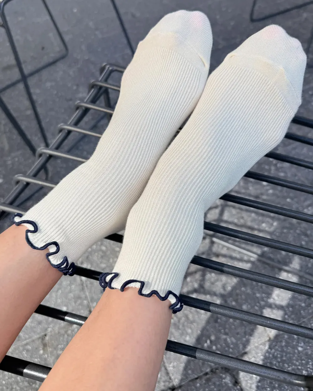 Le Bon Shoppe The Petite Ruffled Modal Socks - Soft White + Navy^ Socks + Slippers