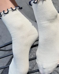 Le Bon Shoppe The Petite Ruffled Modal Socks - Soft White + Navy^ Socks + Slippers