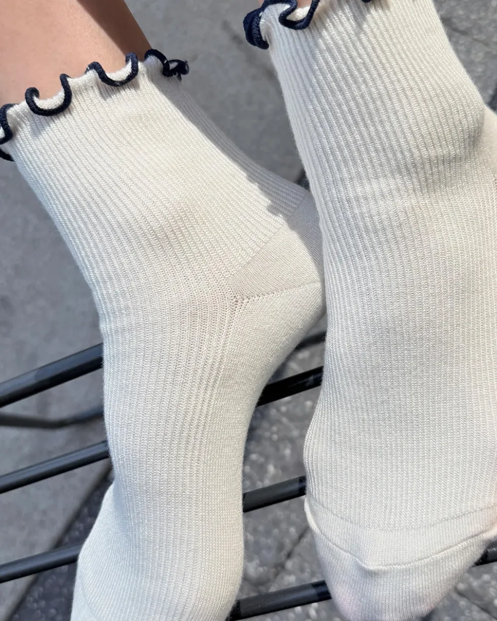 Le Bon Shoppe The Petite Ruffled Modal Socks - Soft White + Navy^ Socks + Slippers