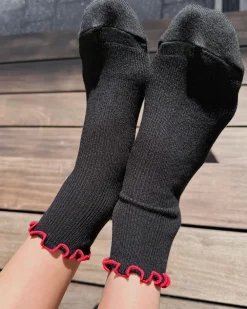 Le Bon Shoppe The Petite Ruffled Modal Socks - Black + Red^ Socks + Slippers