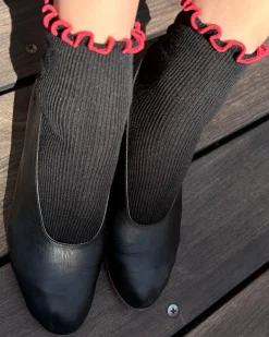 Le Bon Shoppe The Petite Ruffled Modal Socks - Black + Red^ Socks + Slippers