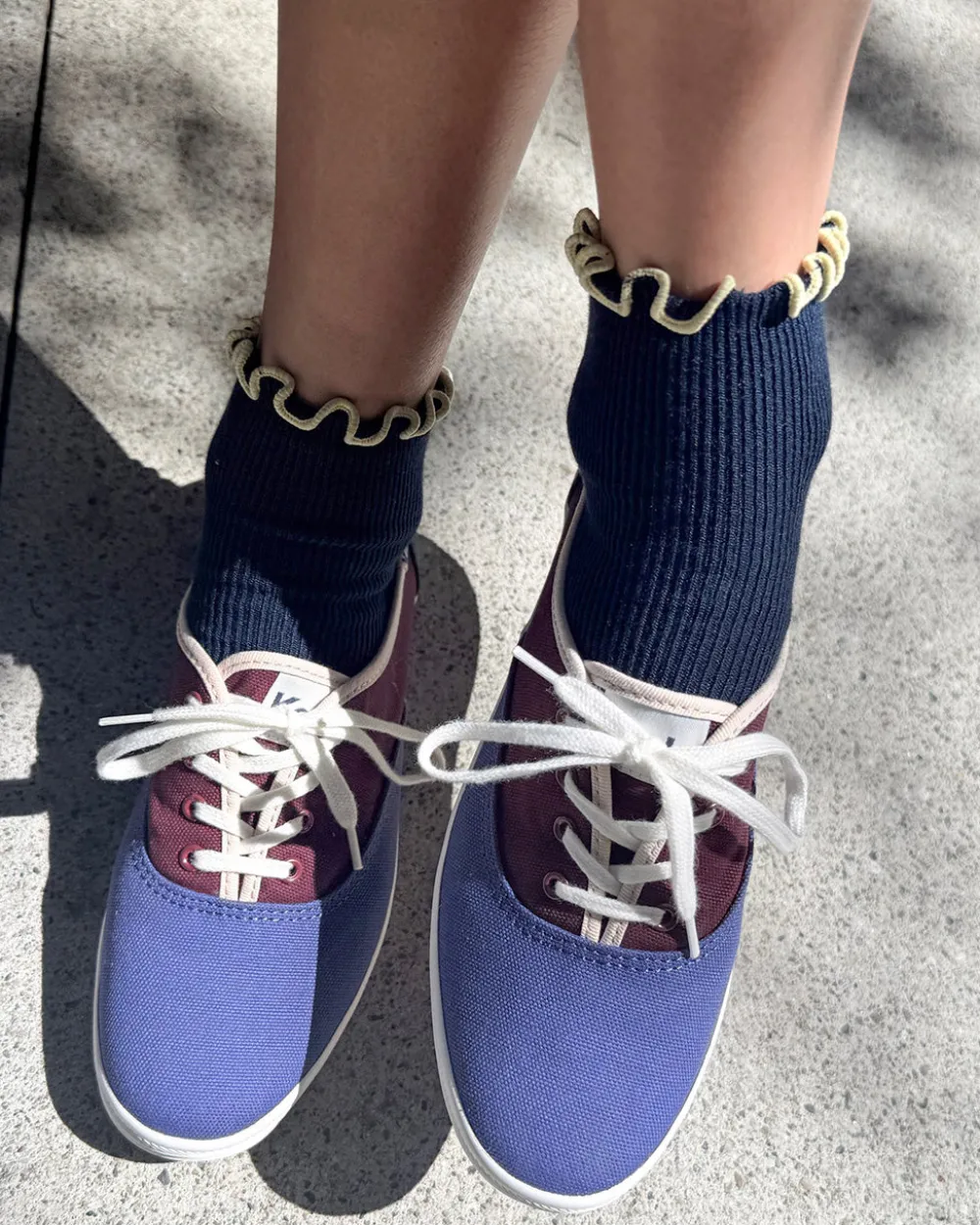 Le Bon Shoppe The Petite Ruffled Modal Socks - Navy + Butter^ Socks + Slippers