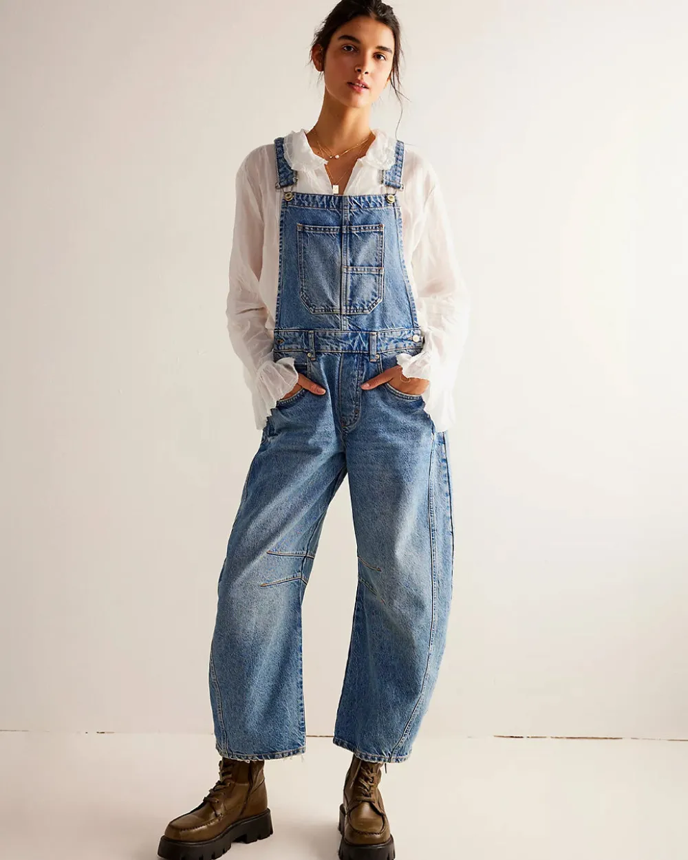 Free People We The Free Good Luck Barrel Overalls - Ultra Light Beam^ Dresses + Jumpsuits