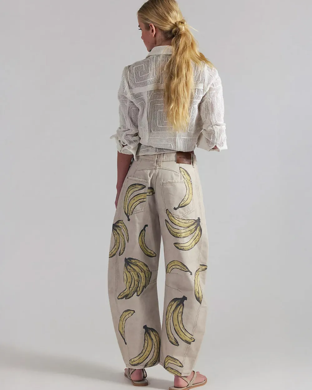 Free People We The Free Good Luck Printed Barrel Jeans - Go Bananas^ Bottoms