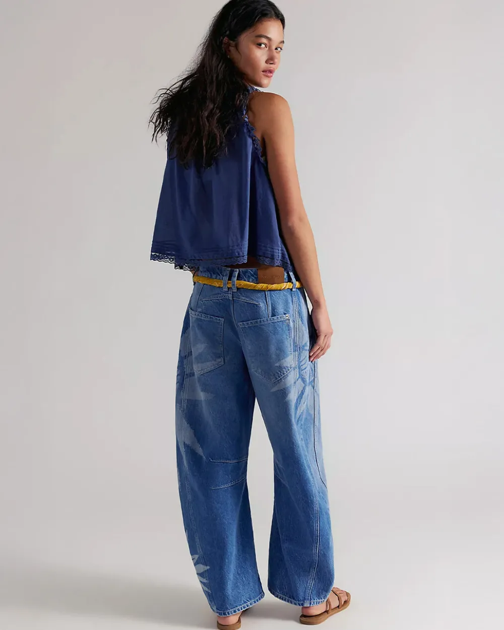 Free People We The Free Good Luck Printed Barrel Jeans - Sun Fade^ Bottoms